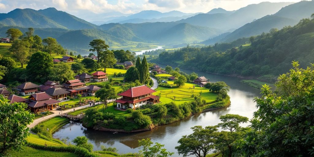 Pemandangan indah Sumatera Utara dengan kebudayaan lokal.